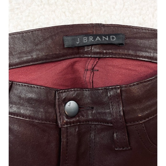 J BRAND • Burgundy Stretch Lamb Leather Skinny Ankle Zip Pants - Picture 13 of 16